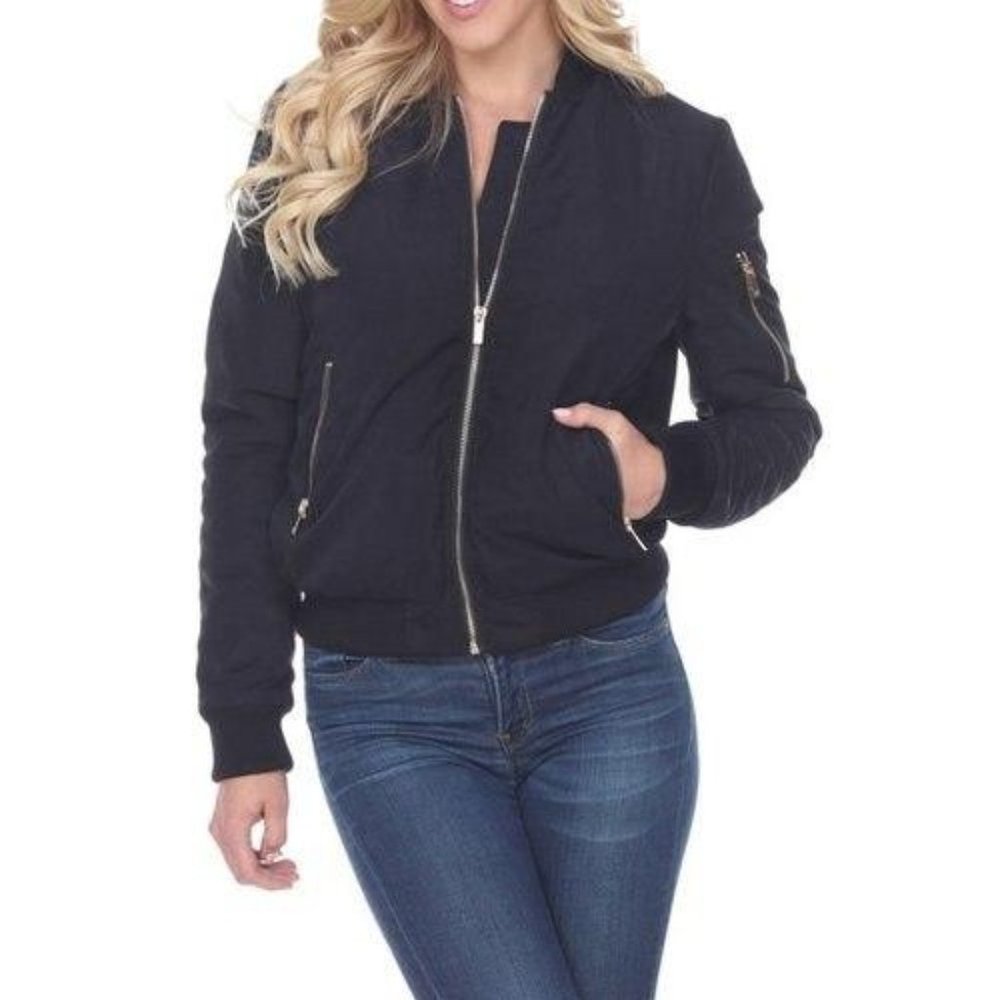 Black Long Sleeve Bomber Jacket 893-02 - Picture 1 of 2